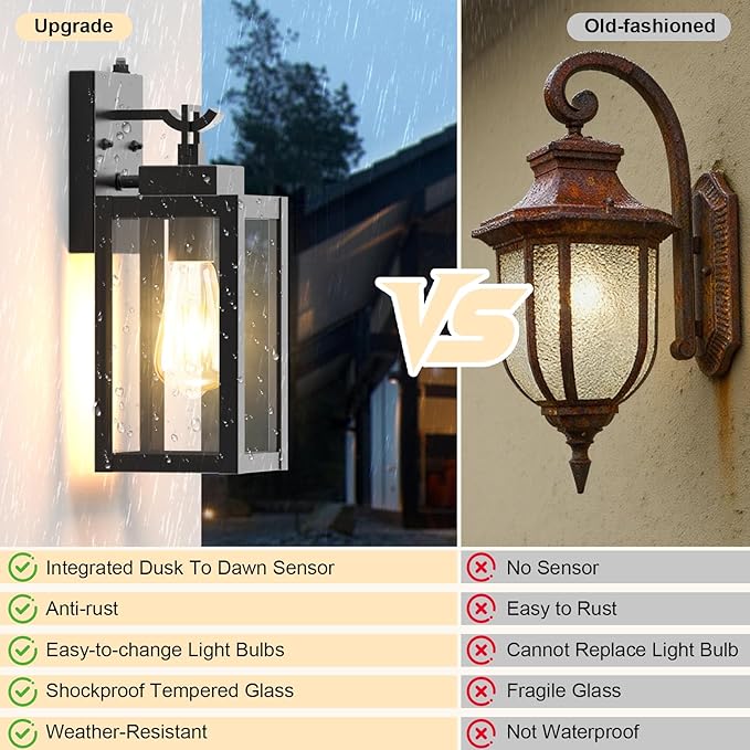 LTBLIGHT 2-Pack Dusk to Dawn Outdoor Wall Lights, Modern Black Sensor Porch - Image 4