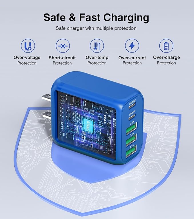 60W USB C Wall Charger Block, 5-Port C Charger Fast Charging Block PD Power - Image 3