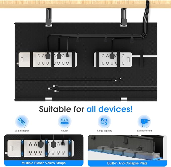 KIGJU Under Desk Cable Management Tray, 30-inch No-Drill Cord Organizer - Image 4