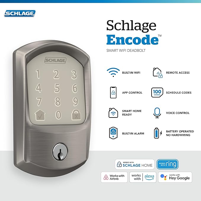 SCHLAGE BE489WB GRW 619 Encode WiFi Deadbolt Smart Lock, Keyless Entry - Image 2