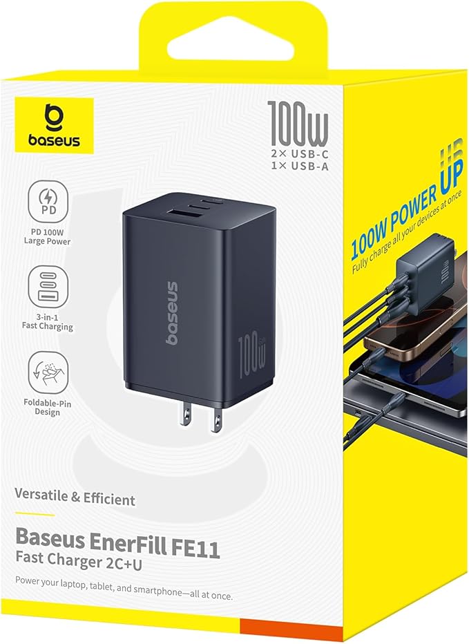Baseus 100W USB C Charger Block, 3-Port Foldable Compact PPS Wall Charger - Image 7