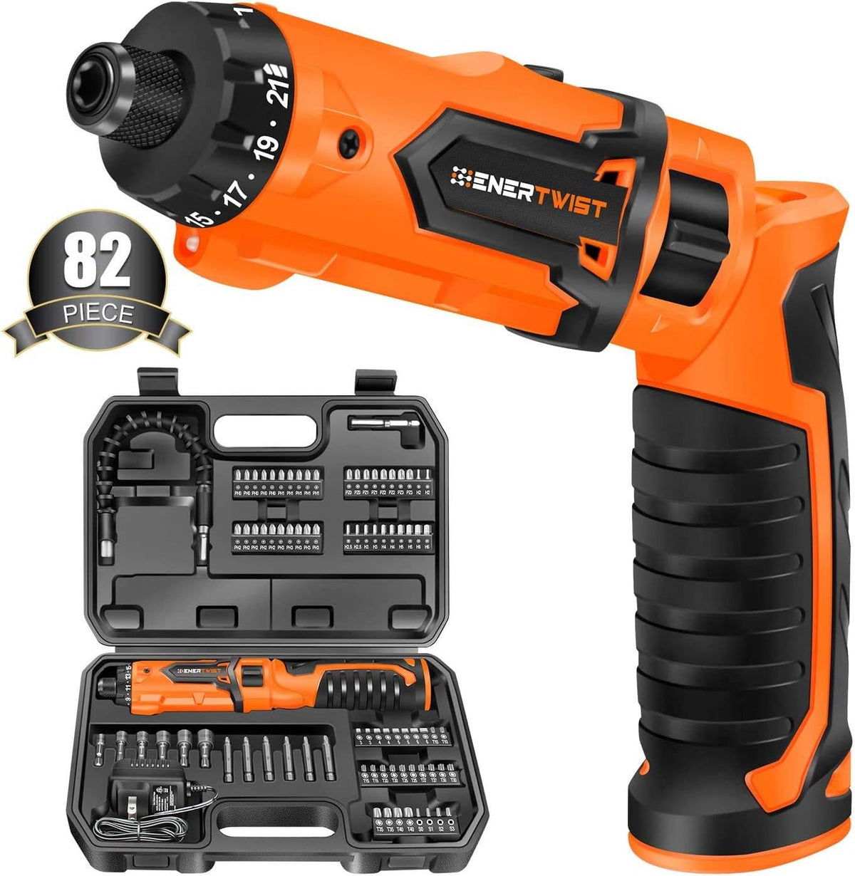 ENERTWIST 8V Cordless Electric Screwdriver, 21+1 Cluth, Dual Position Handle