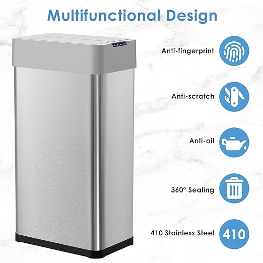 Arlopu 21.1 Gal Automatic Trash Can, 80L Stainless Steel Motion Sensor Garbage - Image 9