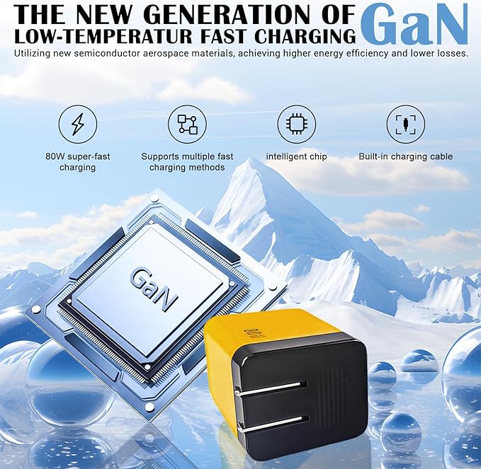 80W GaN Fast Charger with Retractable USB-C Cable 3-in-1 Wall Charger Block - Image 4