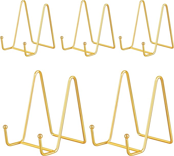 IBosins 5 Pack 4 Inch Plate Holder Display Stands, Metal Gold Frame Stand by IBosins