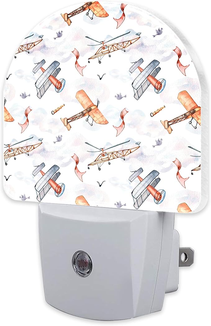 sndheke Funny Cartoon Airplanes Night Light, Retro Watercolor Planes Dusk to by sndheke
