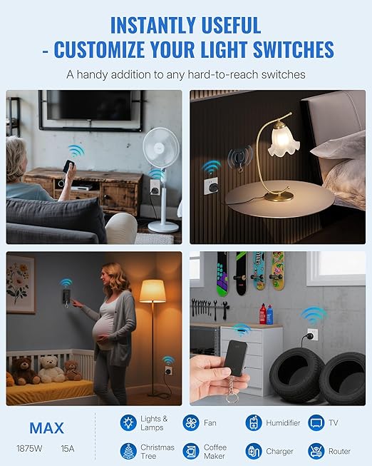 Black Remote Control Outlet, WILAWELS Wireless Light Switch - Image 5