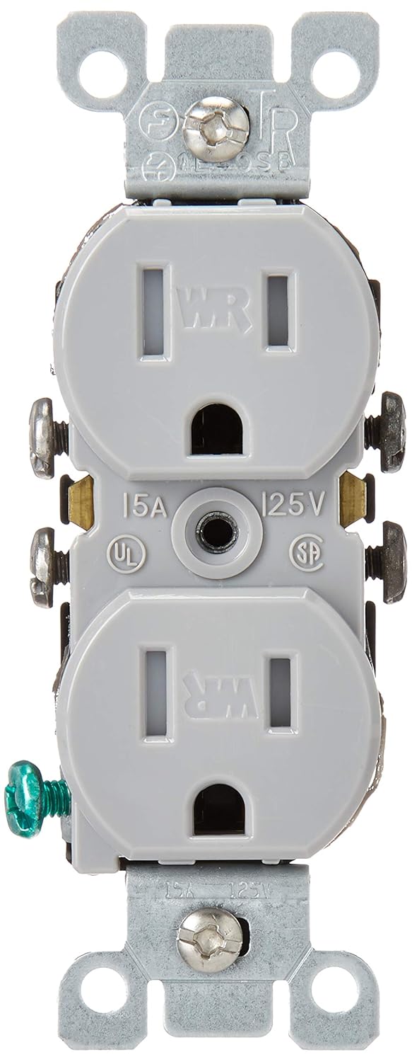 Leviton 15 Amp, 125 Volt, Weather and Tamper Resistant, Duplex Receptacle, Grounding, Side and Quickwire, W5320-T0G, Gray