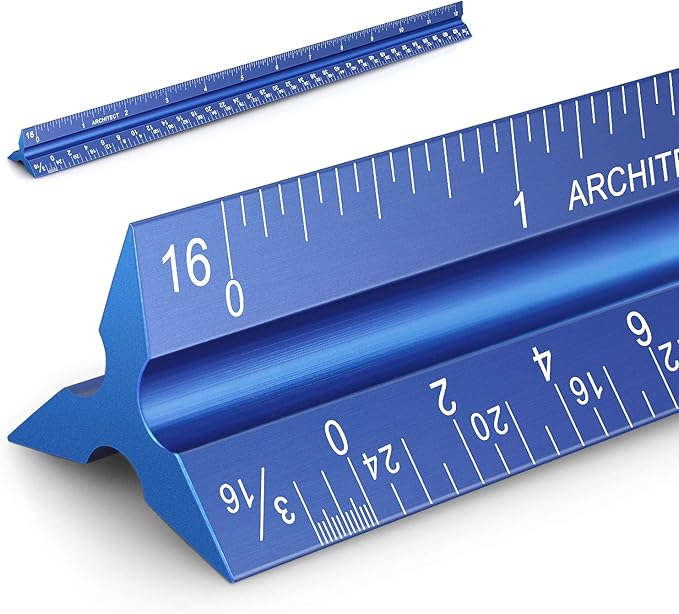 12" Architectural Scale Ruler Aluminum Architect Scale Triangular Scale Ruler by Tamaki