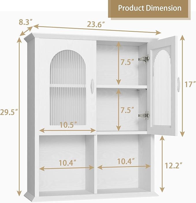 CJL Bathroom Wall Cabinet with Fluted Door, 23.6'' x 29.5'' Medicine Cabinet - Image 3