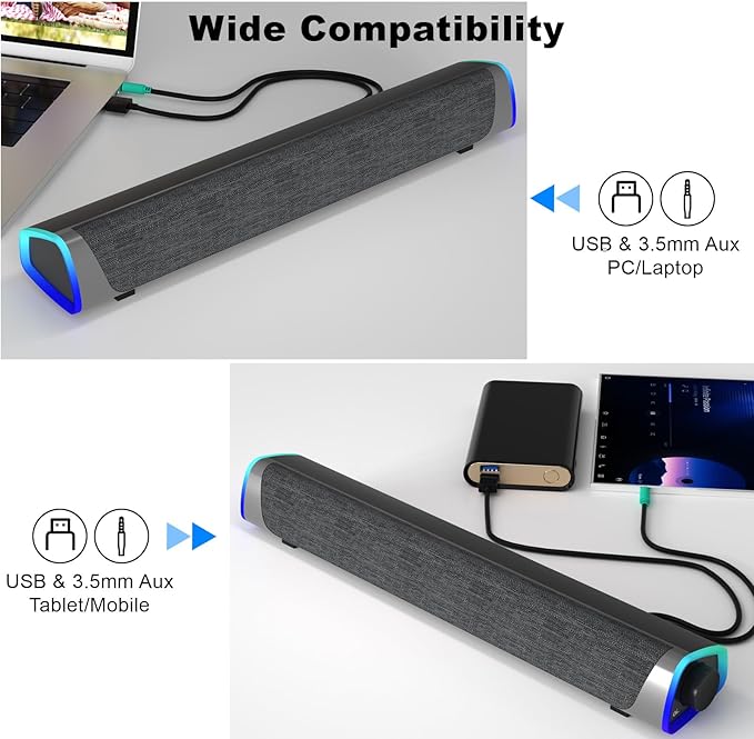 SOULION R30 Computer Speakers, USB Powered PC Speaker, Colorful LED Lights - Image 6