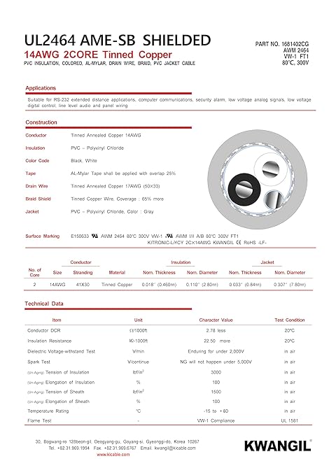 KWANGIL 2C 14AWG AMESB Shielded Cable Wire - Image 4