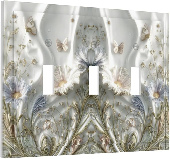Bvtewkhz Boho Floral Wild Flower 3 Gang Triple Toggle Decorative Light Switch - Image 2