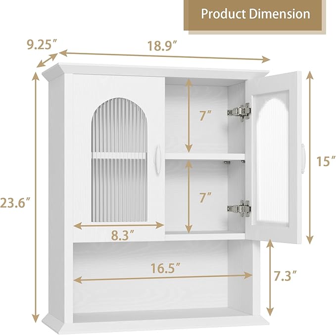 CJL Bathroom Wall Cabinet with Fluted Door, 18.9'' x 23.6'' Medicine Cabinet - Image 3