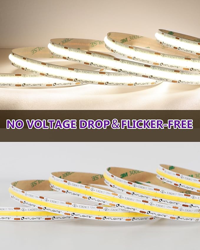 HitLights White COB LED Strip Lights 4000K, 12V Tape Light 16.4ft, 2640 LEDs - Image 9