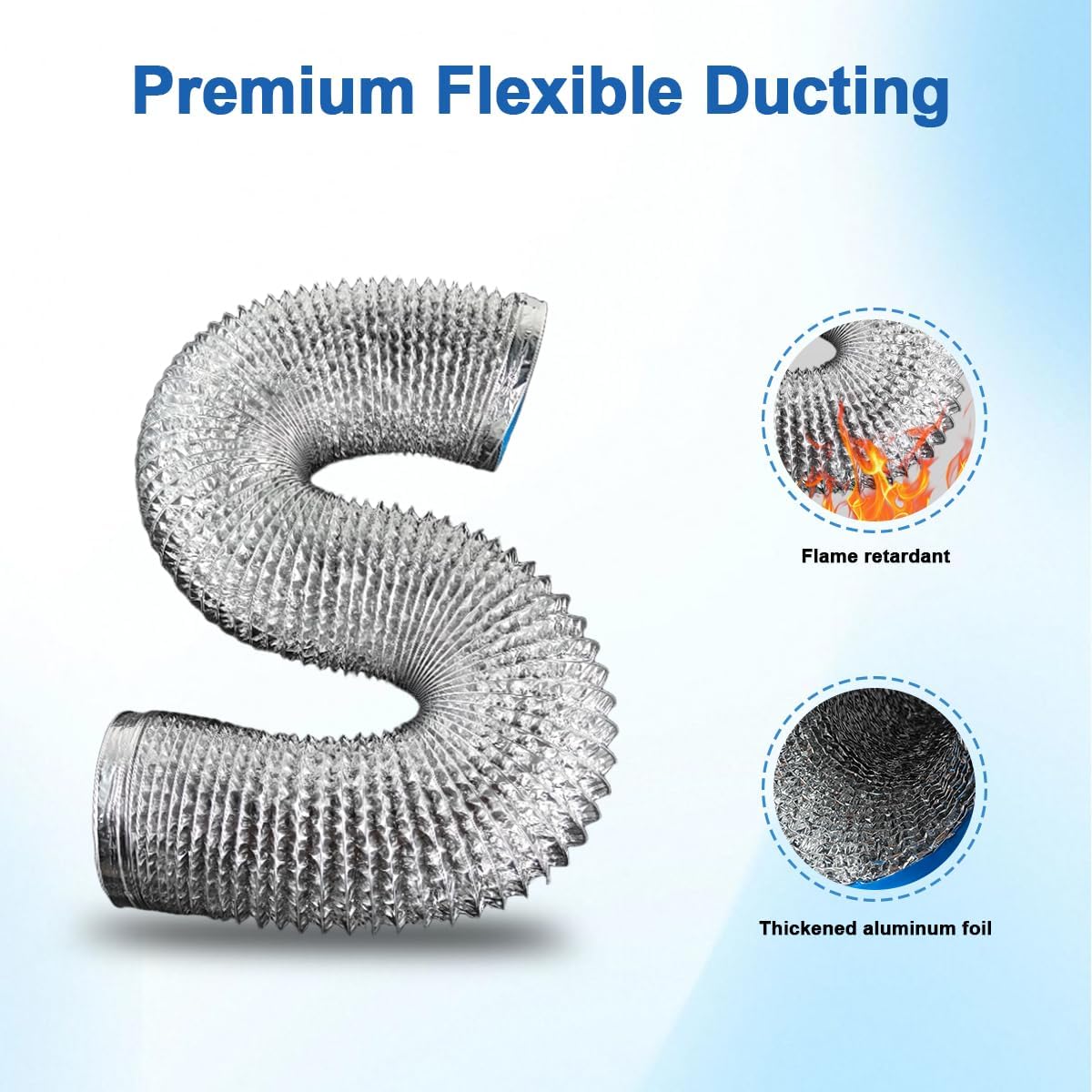Dryer Vent Hose 4 inch 16 feet - Flexible Insulated Air Ducting Vent Hose for Tight Space Aluminum Foil Dryer Exhaust Hose with 2 Clamps for HVAC System