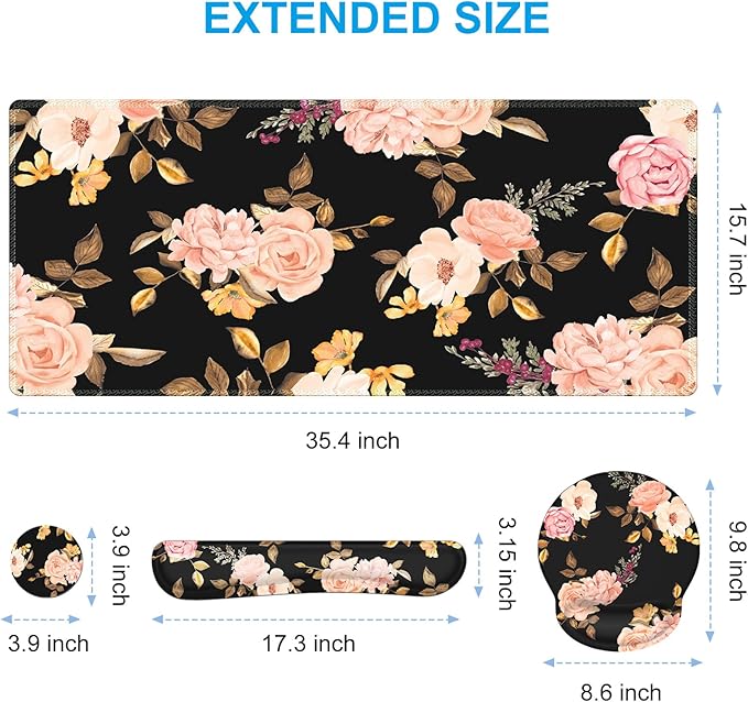 iCasso Desk Mat, Gaming Mouse Pad Wrist Support Set, 4in1 XXL Large Mousepad + - Image 2