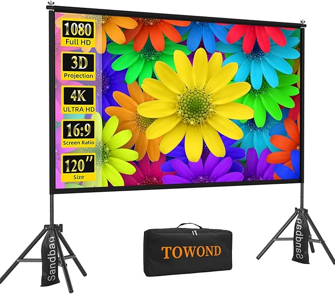 TOWOND Projector Screen with Stand, 120 inches Indoor Projector Screen Outdoor by TOWOND-JLFOfficial