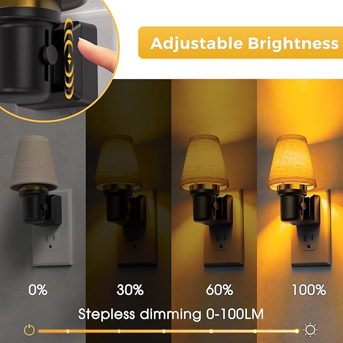 L LOHAS LED Night Lights Plug into Wall, Linen Fabric Round Platform Decor - Image 3