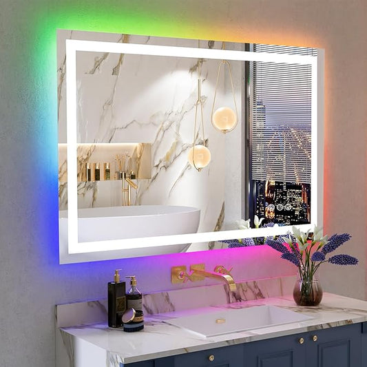 YEELAIT 48x36 Inch RGB LED Bathroom Mirror Front Light and RGB Backlit Lighted by YEELAIT