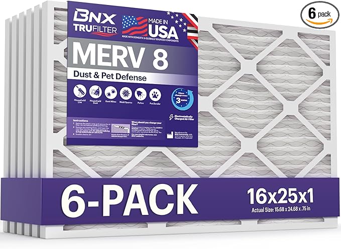 BNX TruFilter 16x25x1 Air Filter MERV 8 by BNX