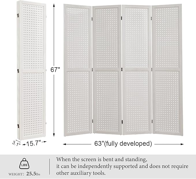 Room Divider Freestanding Folding Pegboard Privacy Screen 4-Panel Display Stand - Image 5
