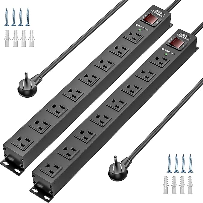CRST 2 Pack 8 Outlet Metal Heavy Duty Power Strip by CRST