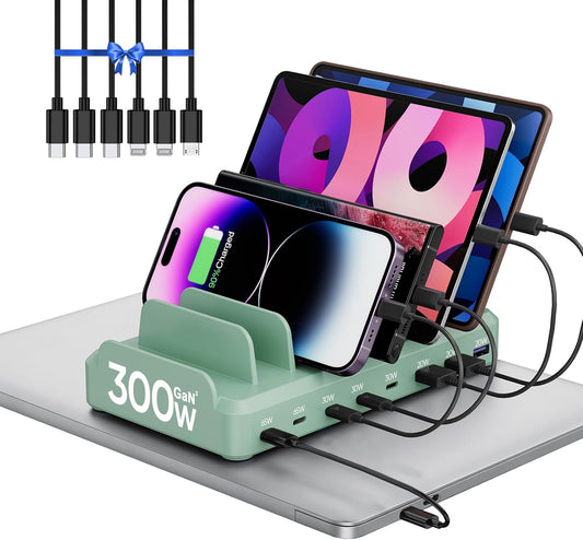 300W Charging Station for Multiple Devices, 8 Port Multi USB C Fast Charger