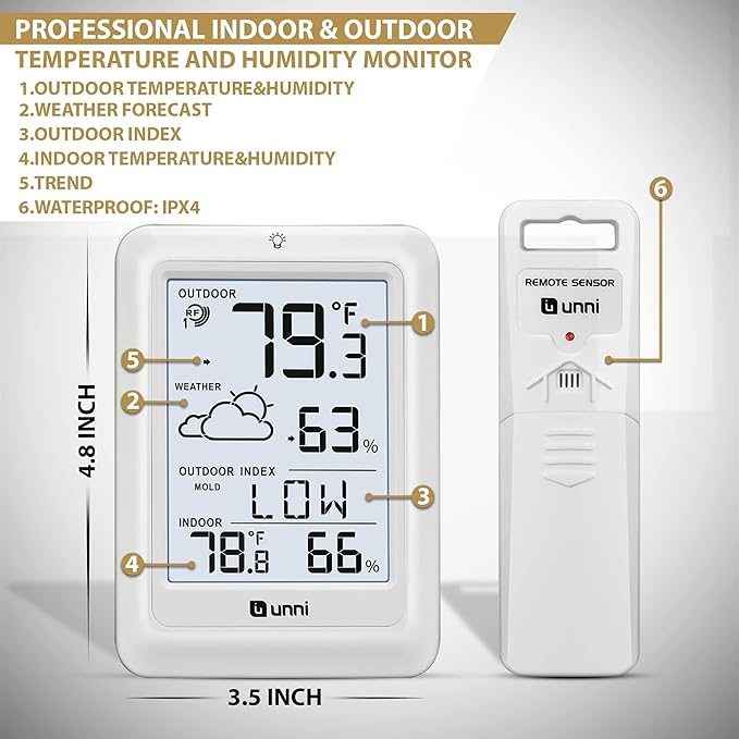 Indoor Outdoor Thermometer Wireless Weather Station, Temperature Humidity - Image 5
