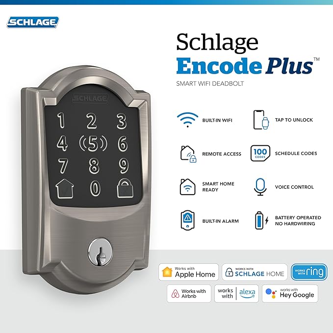 Schlage BE499WB CAM 619 Encode Plus WiFi Deadbolt Smart Lock, Keyless Entry - Image 2