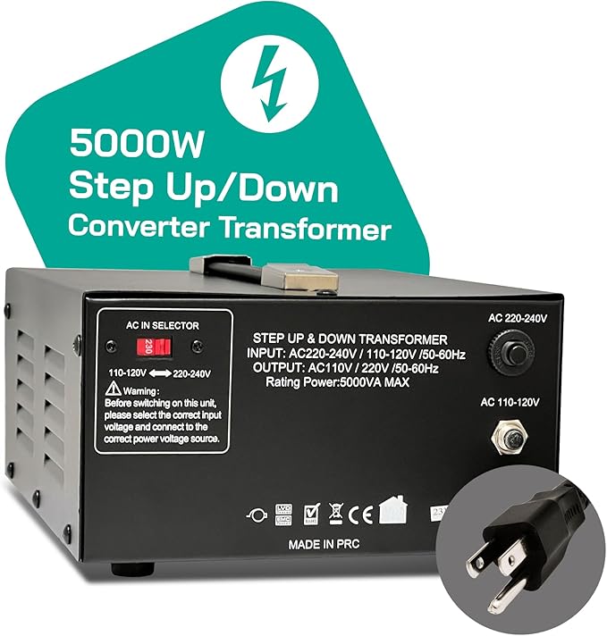 LiteFuze 5000 Watt Voltage Converter Transformer Step Up/Down - 110v to 220v / - Image 2