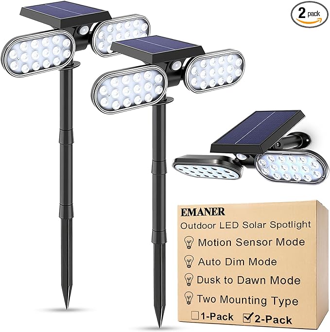EMANER Motion Solar Lights Outdoor, Solar Floodlight, Stay On or Motion Sensor by EMANER%C2%AE