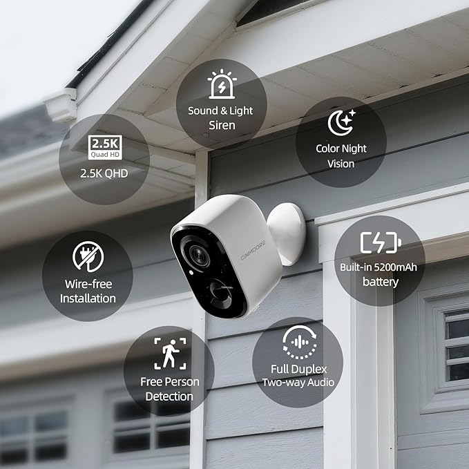 CINMOORE 2.5K Wireless Home Security Cameras Outdoor WiFi, Non-Subscription AI - Image 2