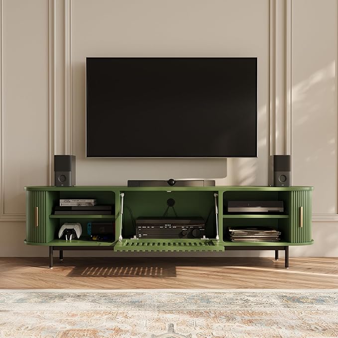 POVISON Fully-Assembled Modern Green TV Stand - Image 2