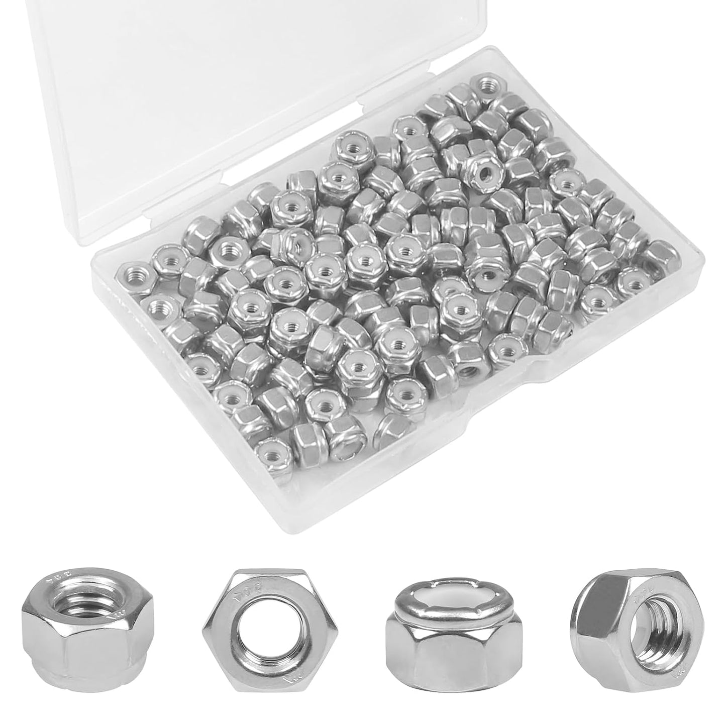 120PCS #8-32 Nylon Insert Hex Lock Nuts,304 Stainless Steel | Locknuts,Hex Drive,Coarse Thread,Self-Locking Nuts for Industrial Construction Fasteners