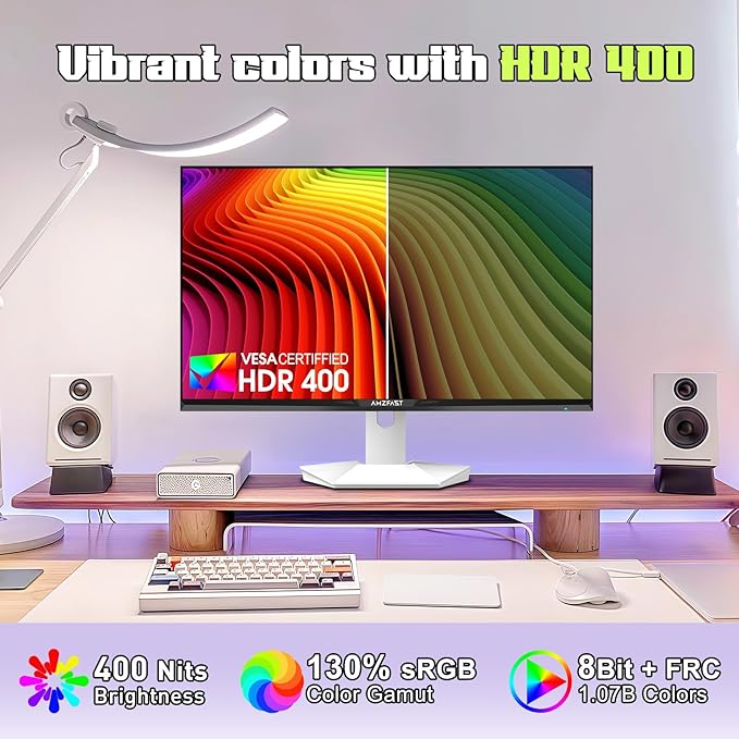Amzfast 27 inch 1440P 200Hz/180Hz White Gaming Monitor, 2K QHD, MPRT 1ms Fast - Image 5