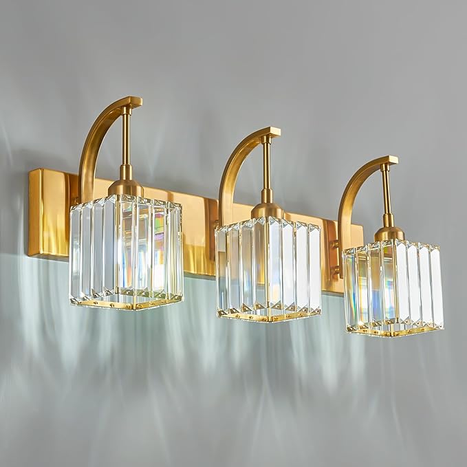 FDPBY Crystal Vanity Lights 3-Light Gold Bathroom Vanity Lights Modern Crystal by FDPBY