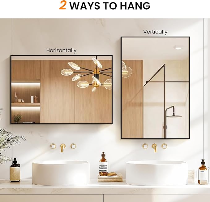 Bathroom Vanity Mirror for Wall, HD Shatterproof Glass, Hangs Horizontally or - Image 7