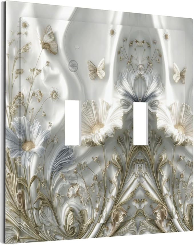 Bvtewkhz Boho Floral Wild Flower 2 Gang Double Toggle Decorative Light Switch - Image 2