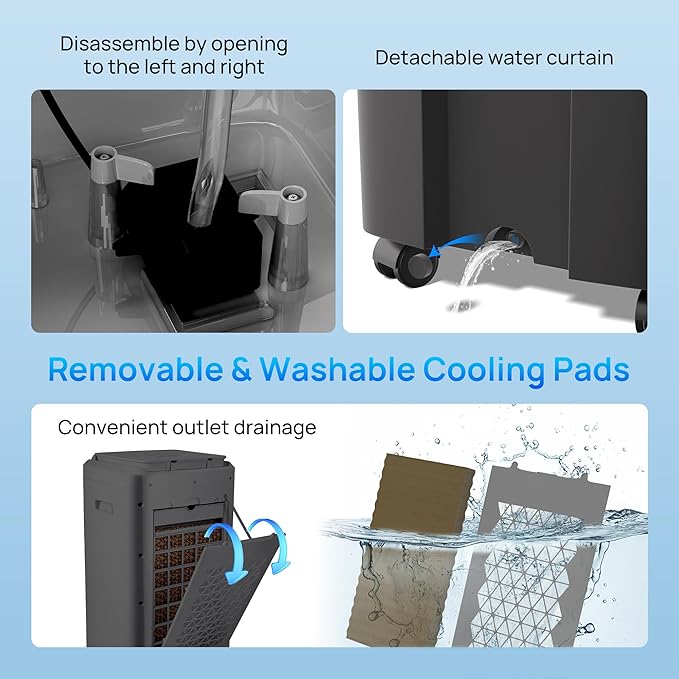 YEW 25" Evaporative Air Cooler, 1500CFM Swamp Cooler Air Conditioner - Image 6