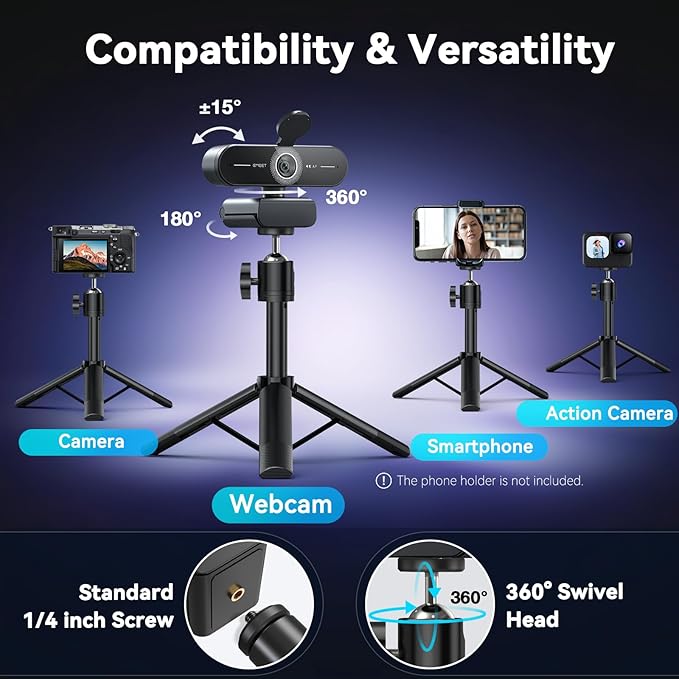 EMEET C60E 4K Webcam with Tripod, Streaming Camera with PDAF Autofocus - Image 2