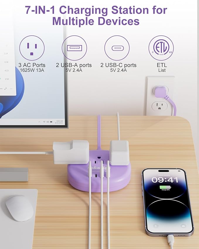 Purple Extension Cord - 10 FT Flat Extension Cord - Image 3