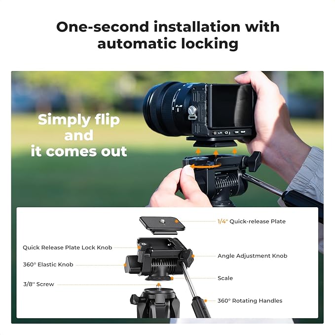 K&F CONCEPT Camera Tripod, Cellphone Clip - Image 5