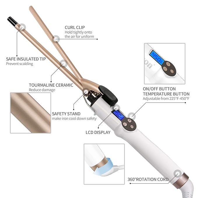 9mm Curling Iron Professional, 3/8 Inch Ceramic Tourmaline Curl Wand Barrel - Image 5