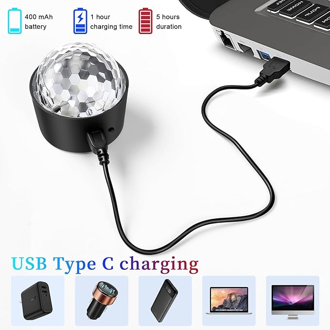 2-Pack Wiwreenm Mini Disco Ball Sound Activated Night Lights Projector - Image 3