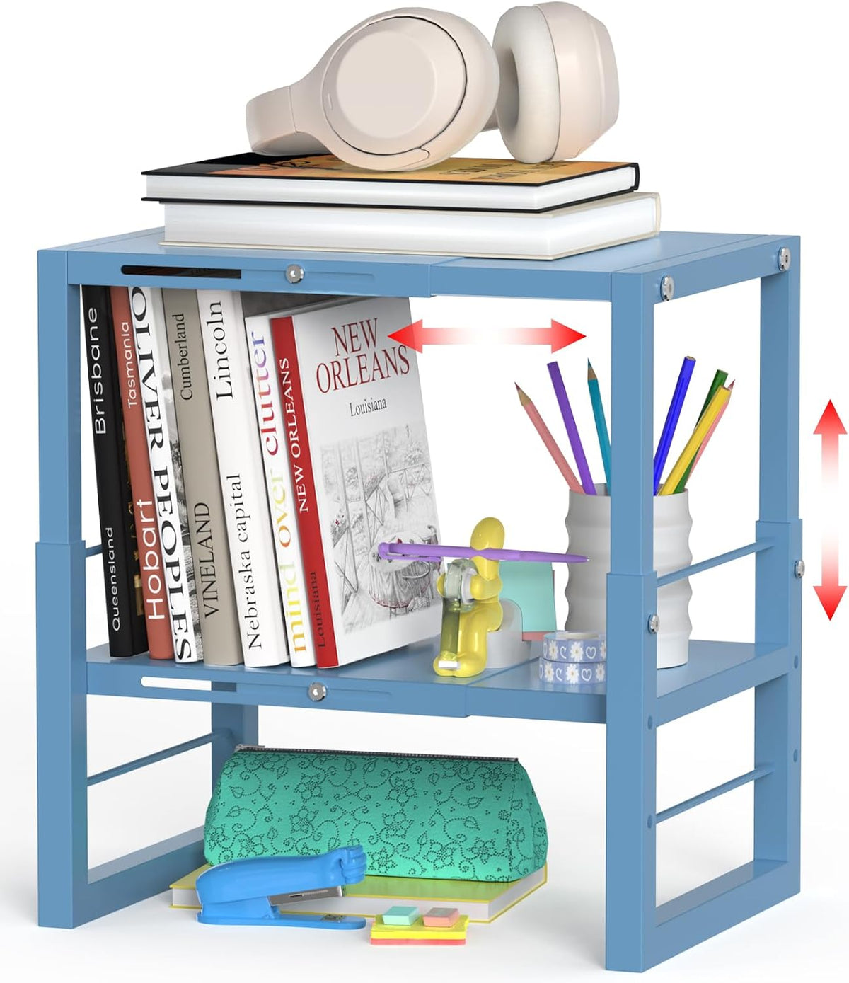 lidtop locker shelf blue, adjustable width and height, main product view