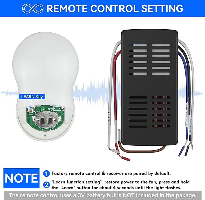 Universal Ceiling Fan Remote Control Kit, 3-Speed Fan and Dimmer Light Control - Image 4