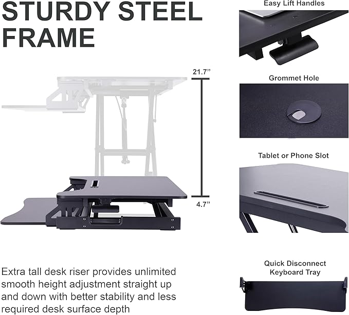 Rocelco 43" Height Adjustable Standing Desk Converter - Image 3