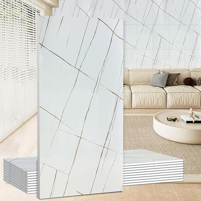 Wall Panels Peel and Stick，PVC Imitation Artificial Marble Tiles Sticker，20 pcs by Unknown
