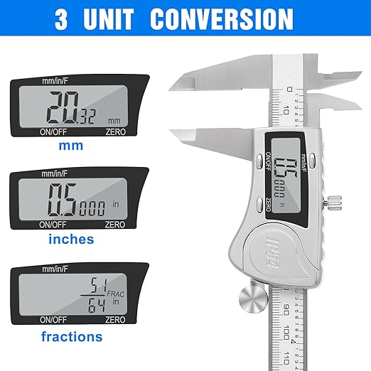 Digital Caliper, Adoric Caliper Measuring Tool 0-6" Stainless Steel Vernier - Image 3